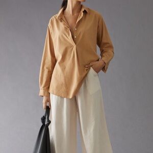 NWT Anthropologie button down side button tunic Medium Tan/Copper